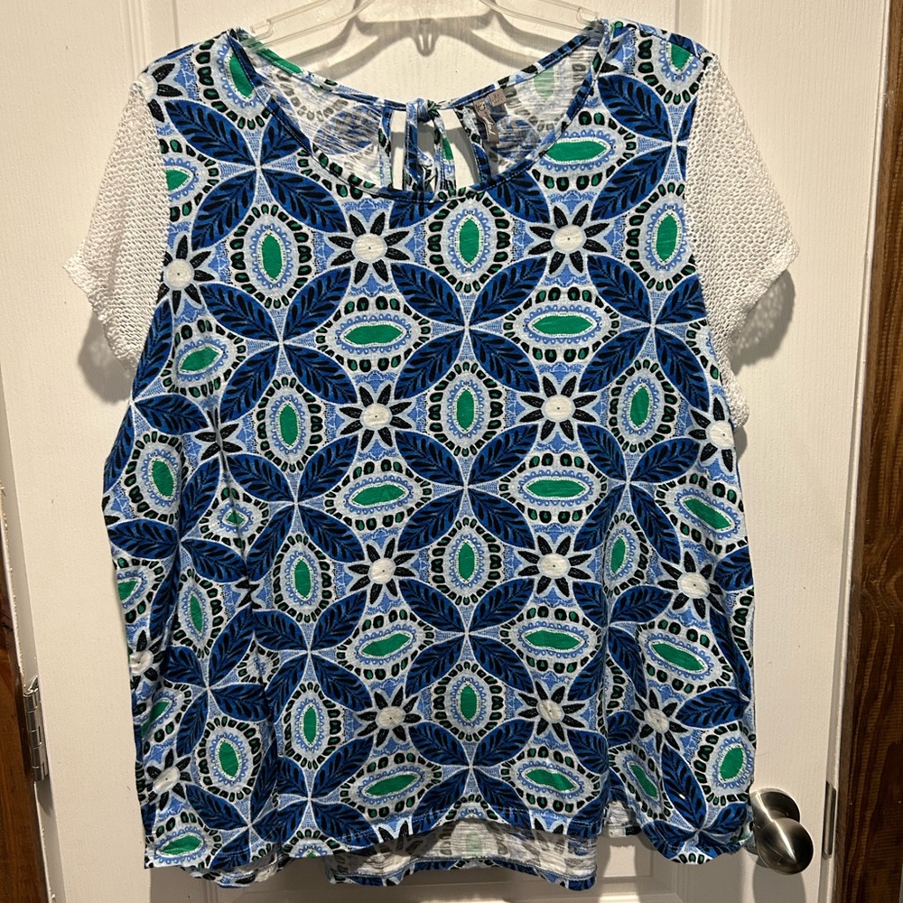 New Directions Blue and Green Floral Blouse Sz 2X SKU 434